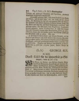 N. XCII. Duell-Edict für die Universität zu Göttingen, vom 18. Jul. 1735.