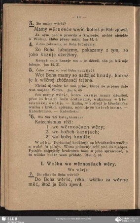 I. Wučba wo wěrnosćach wěry