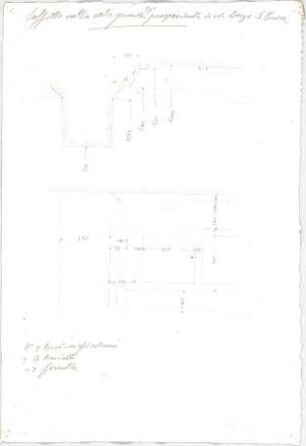Voit, Johann Michael; Mappe mit Berechnungen und verschiedenen Skizzen - Aufriss, Schnitt