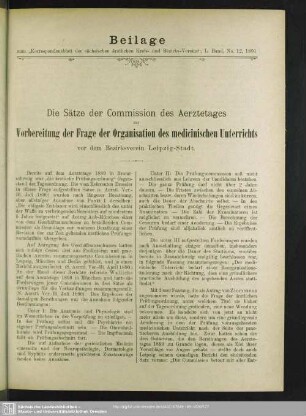 Beilage zum "Korrespondenzblatt der sächsischen ärztlichen Kreis- und Bezirks-Vereine", L. Band, No. 12, 1891