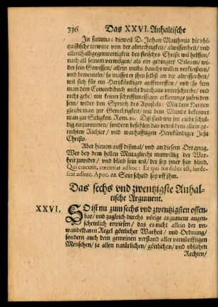 Das sechs und zwentzigste Anhaltische Argument.