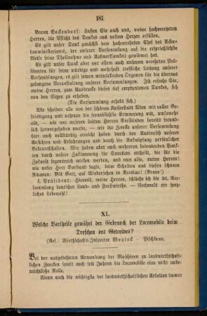 XL. Welche Vortheile gewährt der Gebrauch der Locomobile beim Dreschen des Getreides?