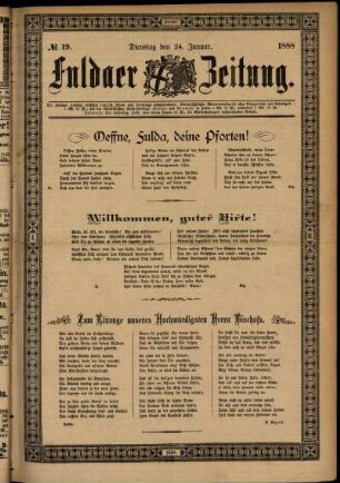 Erste Ausgabe vom Dienstag, den 24. Januar 1888.