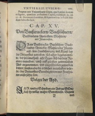 XV. Von Buchtruckern [sic], Buchführern, Buchbindern, Apoteckern, Mahlern, und Illuministen.