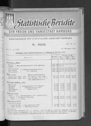 Erzeuger- und Großhandelspreise in Hamburg im Oktober 1960 : Lfd. Nr. 36