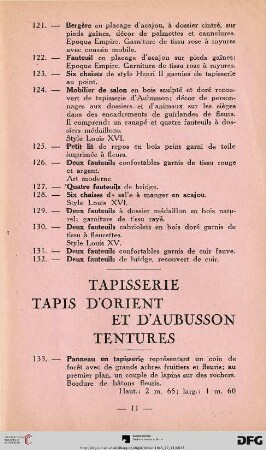 Tapisserie Tapis D'orient Et D'aubusson Tentures (Nr. 133-149)