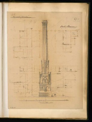 Dampfschornstein in Ziegel Monatskonkurrenz März 1897: Aufriss Ansicht 1:100; Maßstabsleiste