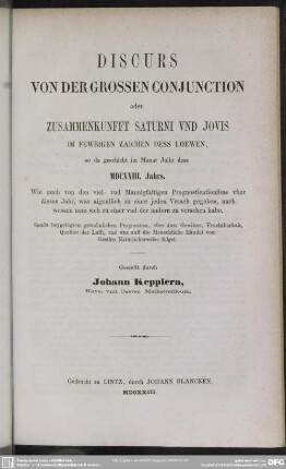 Discurs von der grossen Conjunction 1623.
