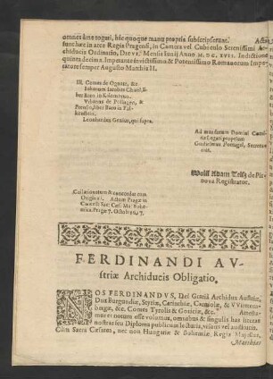 Ferdinandi Austriae Archiducis Obligatio.
