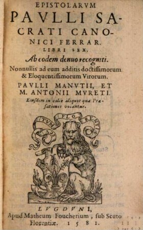 Epistolarvm Pavlli Sacrati Canonici Ferrar. Libri Sex