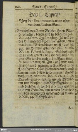 Das L. Capitel, Von der Excommunication oder von dem Kirchen-Bann