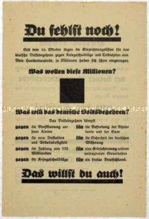 Aufruf zur Teilnahme am Volksbegehren gegen den Young-Plan
