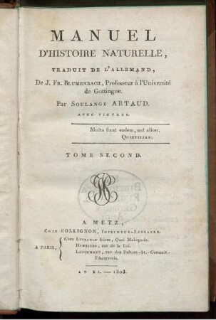 T. 2: Manuel D'Histoire Naturelle. Tome Second