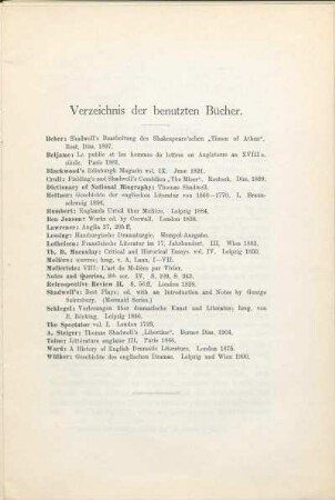 Verzeichnis der benutzten Bücher.