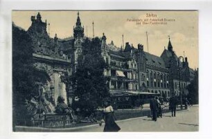 Stettin. Paradeplatz mit Felderhoff-Brunnen und Ober-Postdirektion
