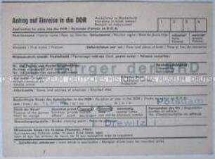 Antragsformular zur Einreise in die DDR für Einwohner von Berlin (West) (blanko)