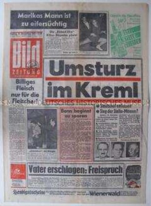 Tageszeitung "Bild ZEITUNG" zur Absetzung von Mikojan als Staatschef der UdSSR ("Umsturz im Kreml")