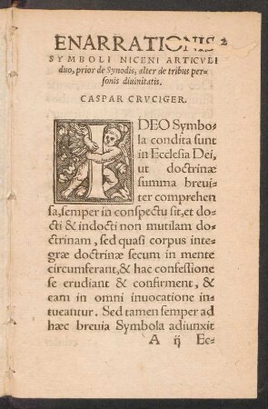 Enarrationis Symboli Niceni Articuli duo, prior de Synodis, alter de tribus personis divinitatis.