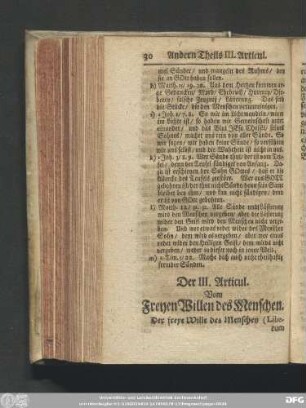 Der III. Articul. Vom Freyen Willen des Menschen.