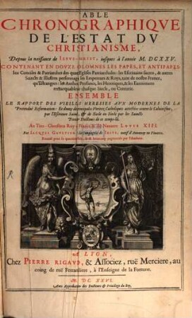 Table chronographique de l'estat du Christianisme