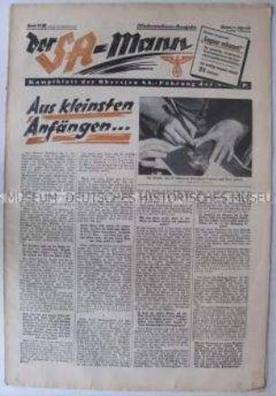 Wochenzeitung "Der SA-Mann" u.a. über die Verbreitung von Hitlers "Mein Kampf" im Ausland
