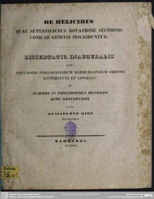 De helicibus quae superficiebus rotatione sectionis conicae genitis inscribuntur : diss.