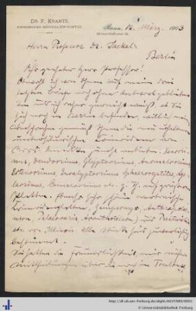 Brief von Friedrich Krantz an Otto Jaekel