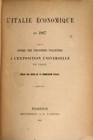 L' Italie économique : en 1867
