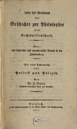 Über das Verhältniß der Geschichte zur Philosophie in der Rechtswissenschaft