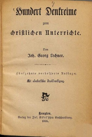 Hundert Denkreime zum christlichen Unterrichte