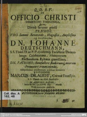 De officio Christi dissertatio theologica