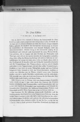 Dr. Otto Kähler : * 14. Juni 1875 + 26. Januar 1955