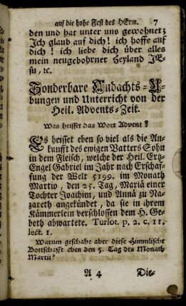 Sonderbare Andachts-Ubungen und Unterricht von der Heil. Advents-Zeit.