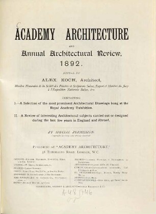 Academy architecture and annual architectural review. 4. 1892