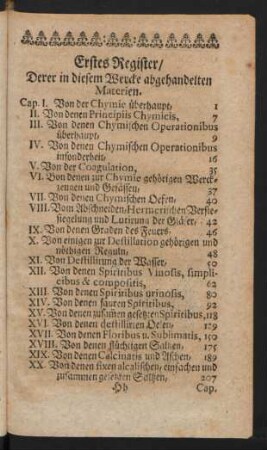 Erstes Register / Derer in diesem Wercke abgehandelten Materien.