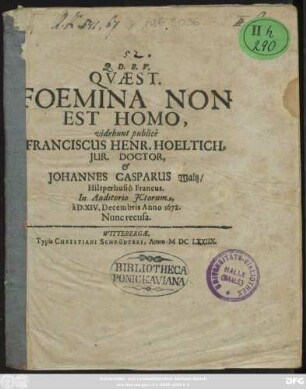 Quaest. Foemina Non Est Homo