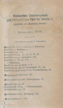 Alphabetisches Inhaltsverzeichniß zum offiziellen Theil der Annalen etc.