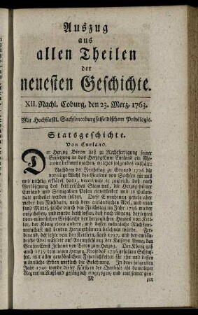 XII. Nachl. Coburg, den 23. Merz, 1763.
