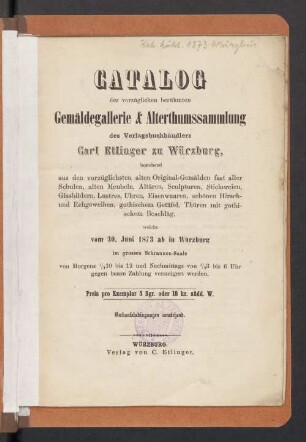 Gemäldegalerie u. Alterthums : Slg. des Verlagsbuchhändlers Carl Etlinger, Würzburg : 30.6.