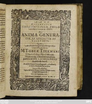 Disputatio Exercitationum Philosophicarum XXV. De Anima Generatim, Et Speciatim De Vegetante