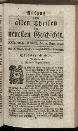 XXII. Nachl. Coburg, den 2. Jun. 1759.