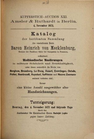 ... Kupferstich-Auction von Amsler & Ruthardt in Berlin. 21