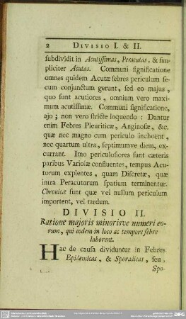 Divisio II. Ratione majoris minorisve numeri eorum, qui eodem in loco ac tempore febre laborent