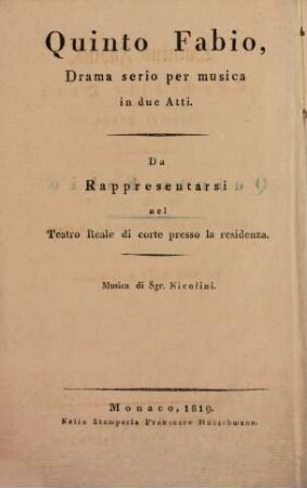 Quinto Fabio : dramma serio per musica in due atti