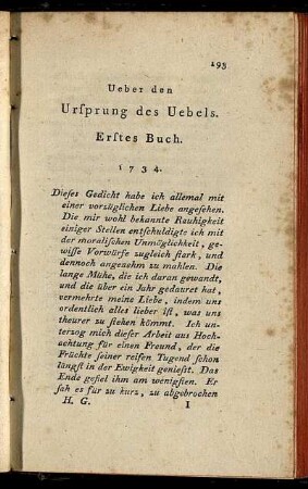 Ueber den Ursprung des Uebels.