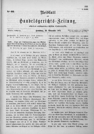 Beiblatt zur hamburgischen Handelsgerichts-Zeitung No. 46. Vierter Jahrgang. Hamburg, 25. November 1871.