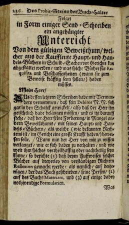 Unterricht Von dem gültigen Beweißthum, welcher aus der Kauffleute Haupt- und Handels-Büchern in Schuld-Sachen vor Gerichte kann abgestattet werden, [...].