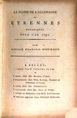 La Flore De L'Allemagne ou Etrennes Botaniques Pour L'An 1791