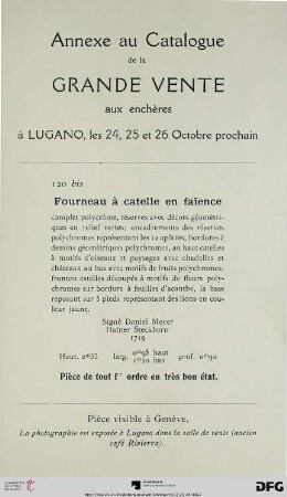 Annexe au Catalogue