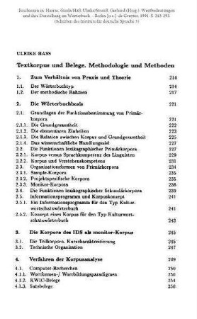 Textkorpus und Belege. Methodologie und Methoden